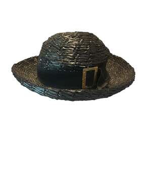 Yves Saint Laurent Paris New York Vintage Designer Black Woven Straw Sun Hat